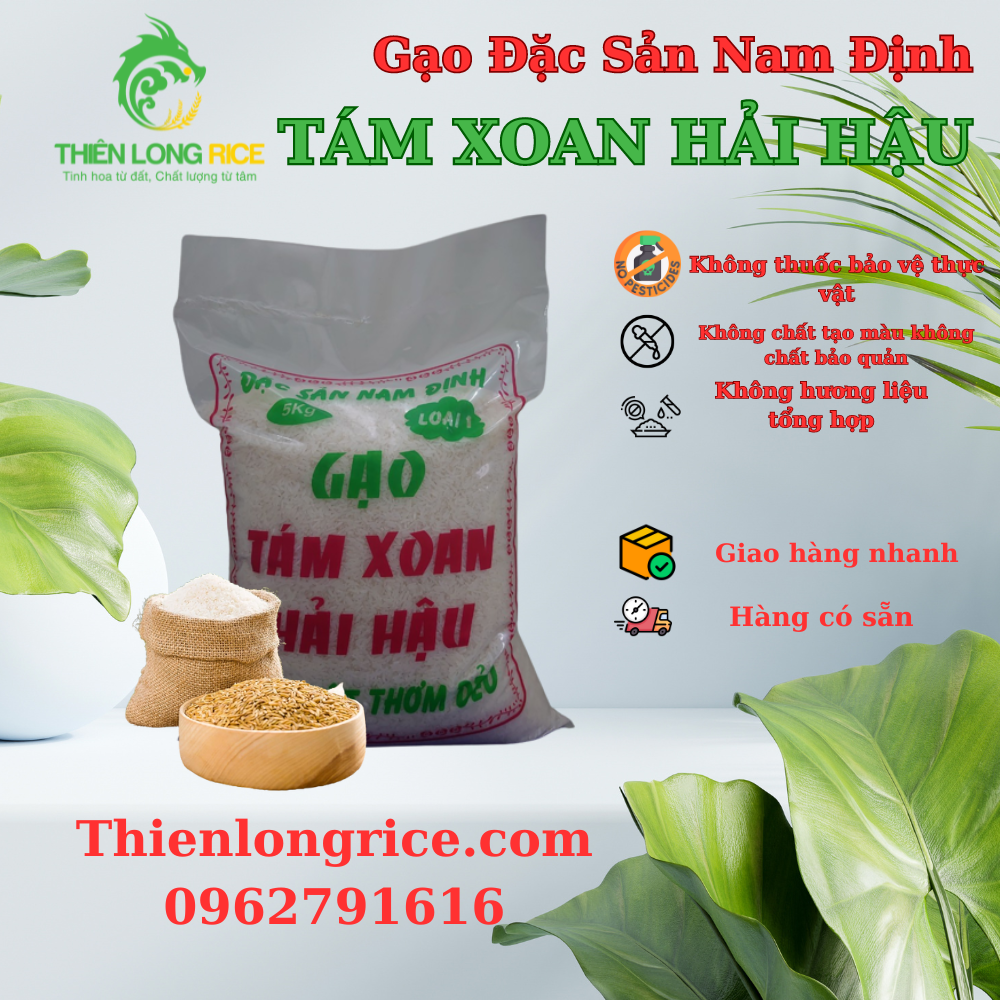 Gạo tám xoan hải hậu đặc sản nam định bịch 5kg,thơm dẻo dai cơm hàng loại 1