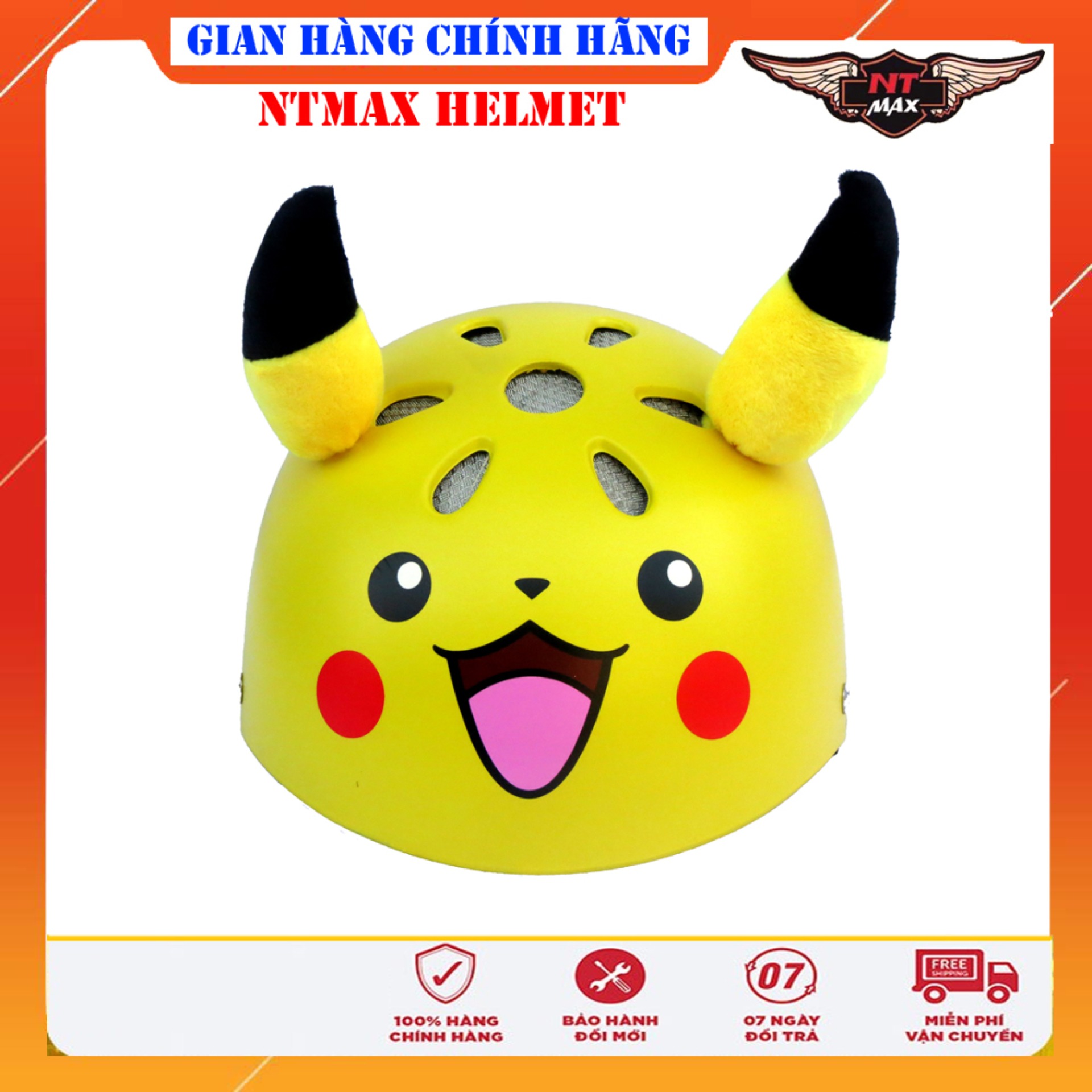 Mũ bảo hiểm ntmax 1/2 trẻ em pikachu siêu cute