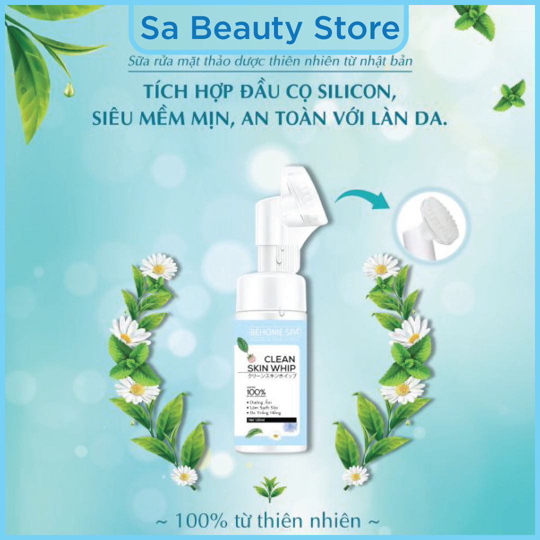 Sữa rửa mặt tạo bọt Behome Spa 120ml có lông chải silicon không cần dùng tay tạo bọt