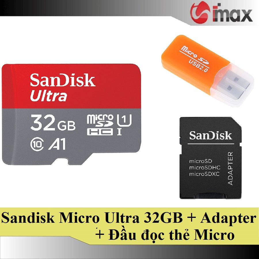 Thẻ nhớ Sandisk Micro SDHC Ultra 32GB 98MB s + Adapter + Đầu đọc thẻ Micro