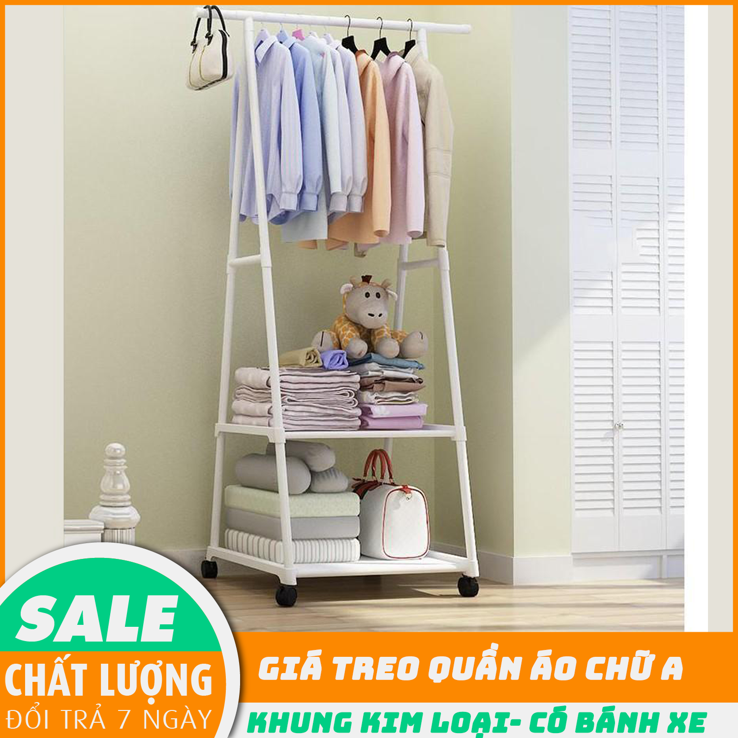 Kệ treo quần áo hình chữ A khung kim loại tiết kiệm không gian - Kệ treo quần áo chữ A có bánh xe di chuyển tiện lợi (Màu ngẫu nhiên)