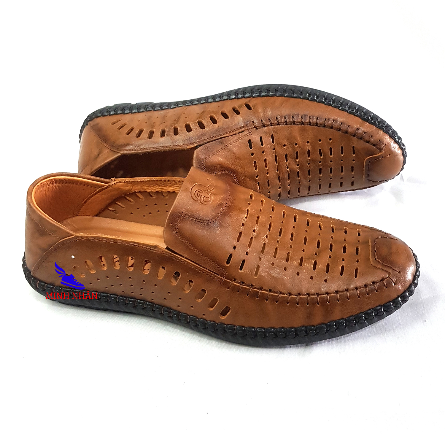 Giày mùa hè nam đục lỗ Giày rọ nam da bò cao cấp nguyên tấm đế khâu BẢO HÀNH 1 NĂM cao cấp thời trang hàng hiệu giá rẻ đục lỗ đẹp thoáng khí Giày mùa hè nam 2021 đẹp Men’s Summer Shoes H-4 màu nâu vàng