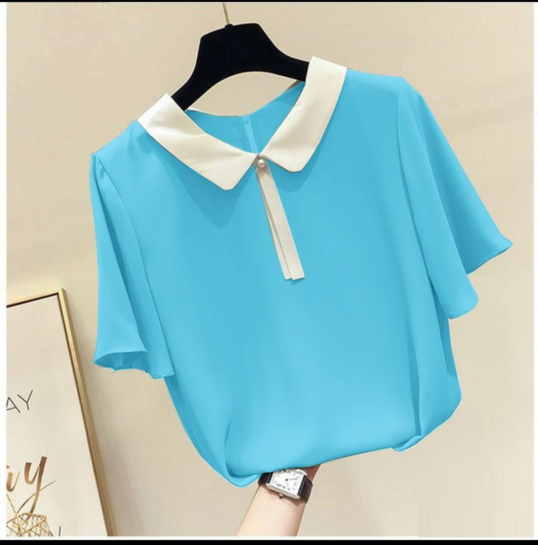 [HCM]Áo Kiểu Sơ Mi Nữ Hàn Quốc Cổ Phối Trắng Tay Phồng Cánh Sen Công Sở_[ MUA 2 CÁI TẶNG KẸP TÓCÌ)