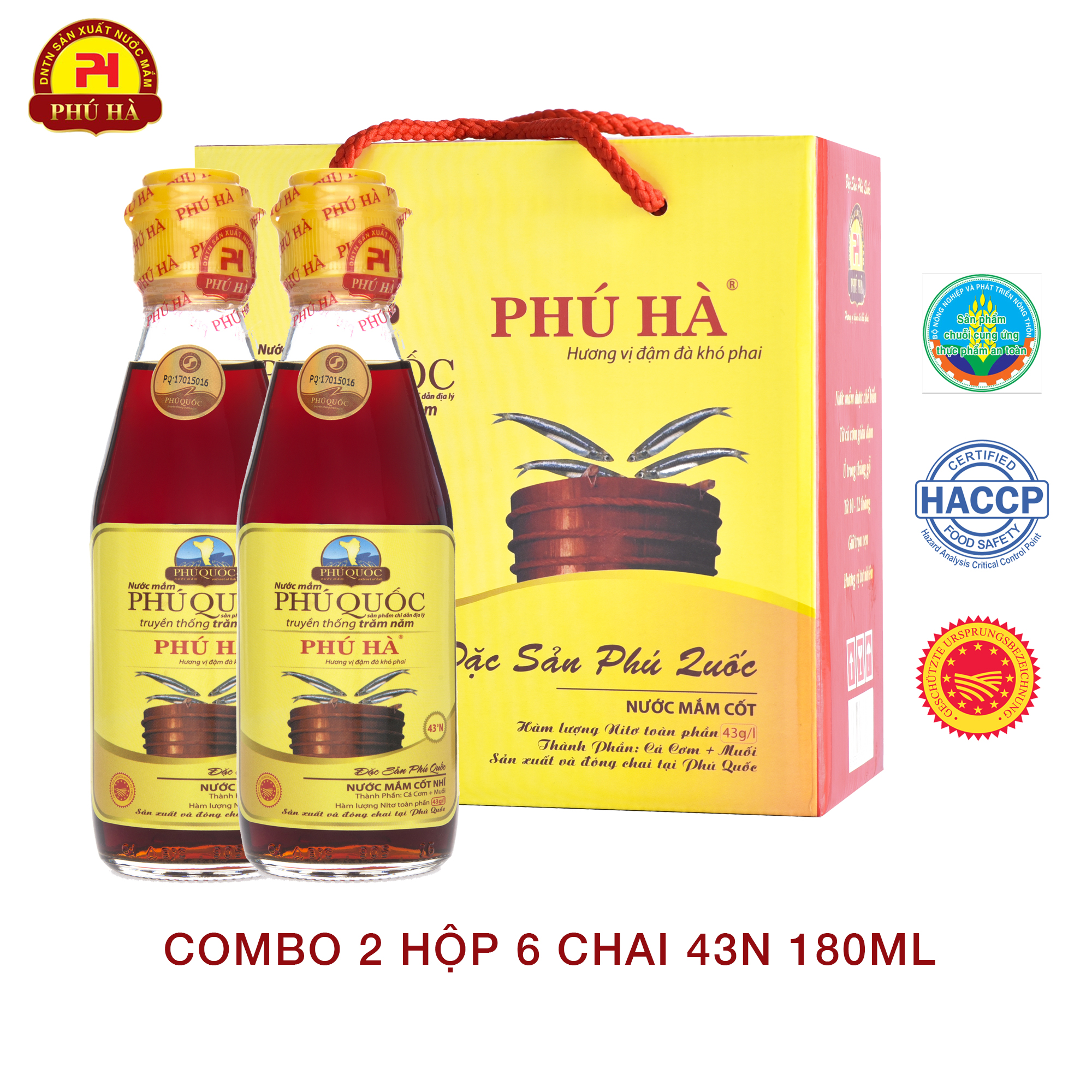 Combo 2 hộp nước mắm truyền thống phú quốc phú hà 6 chai 180ml 43n