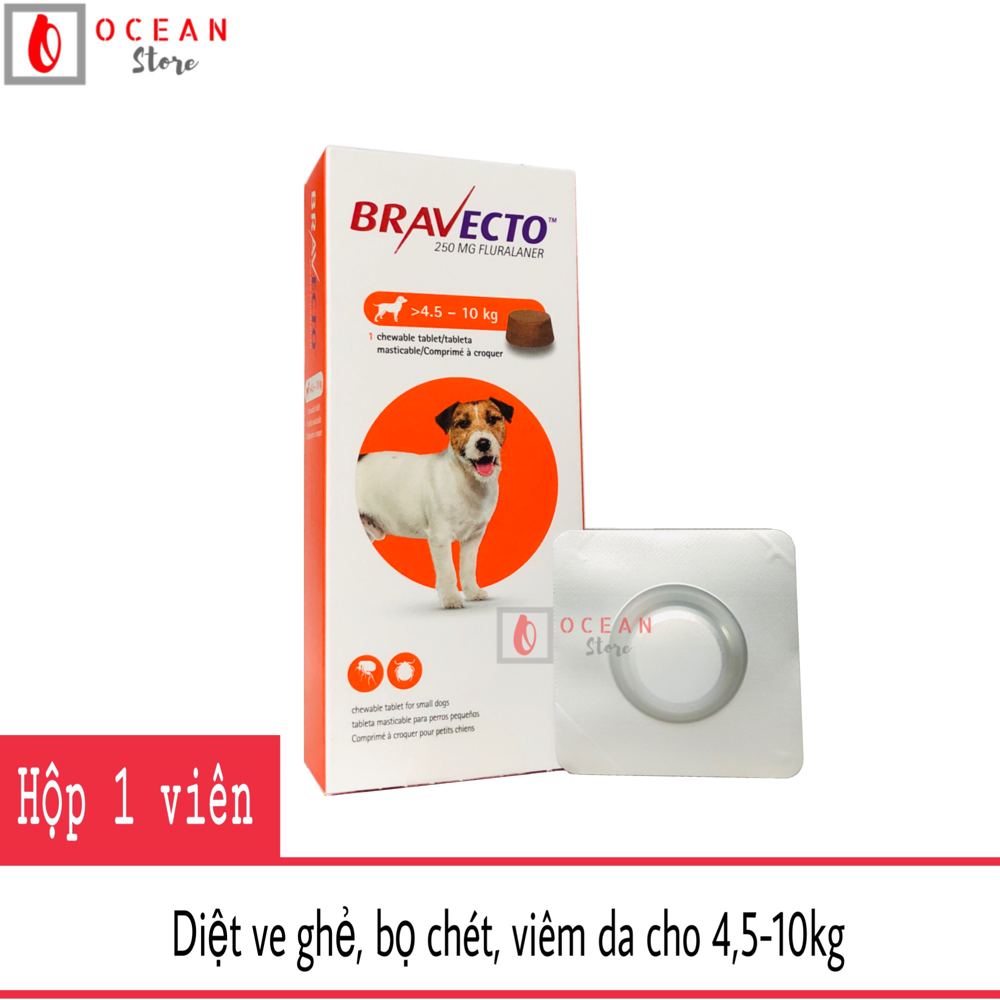 Thuốc trị ve ghẻ, viêm da, demodex cho chó - Bravecto chó 4,5-10kg