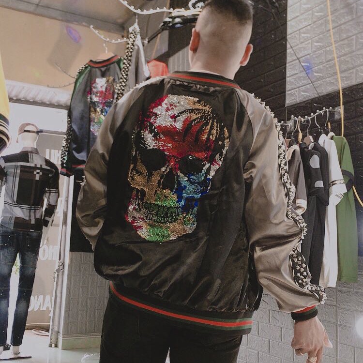 [giá huỷ diệt] áo khoác bomber đầu lâu đính đá cao cấp 2020