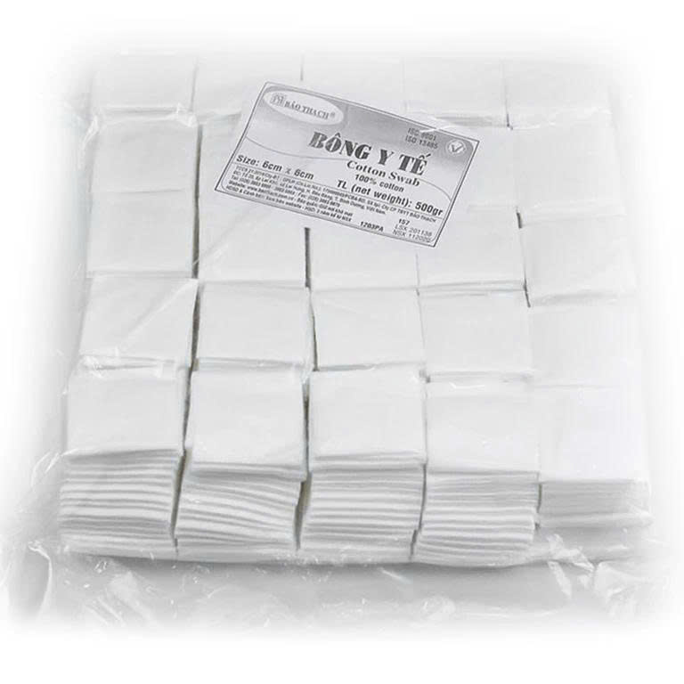 [DR. HANH] Bông cắt miếng Bảo Thạch 6x6cm 500g làm sạch vết thương, thấm máu và dịch tiết