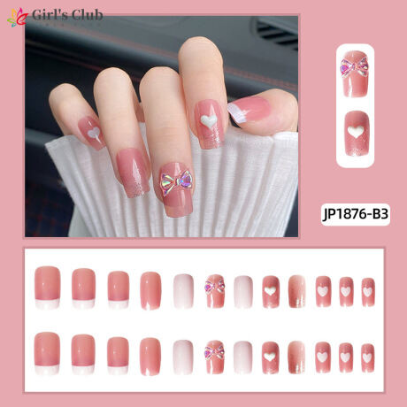 Hộp 24 Móng tay giả , móng giả A132 , móng có nơ (Tặng keo dán móng tay )