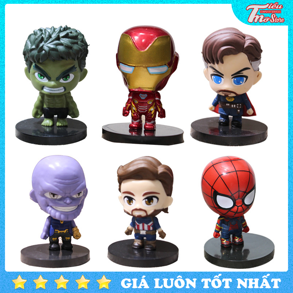 Mô Hình 6 Nhân Vật Avenger Siêu Anh Hùng - Hulk, Iron Man, Doctor Strange, Thanos, Spider Man, Captain America