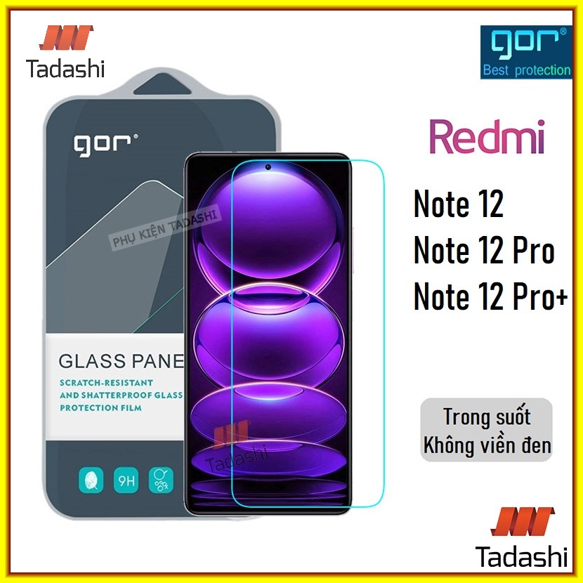Kính cường lực gor redmi note 12 turbo, note 12 pro 5g, note 12 pro +, redmi note 12/ note 12s/ note 12r 5g, note 12 pro speed, note 12 pro 4g trong suốt, không viền đen 9h/ vát 2.5d - chính hãng gor