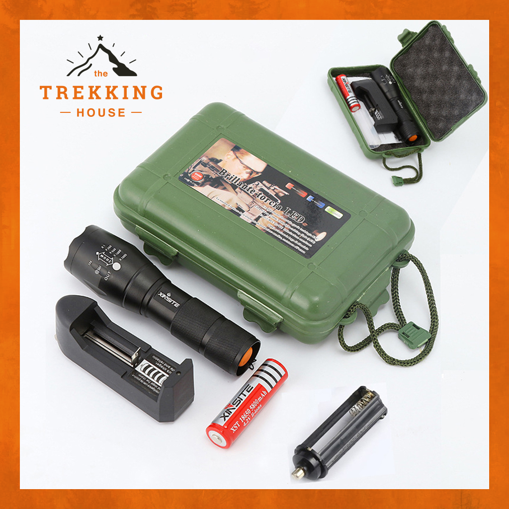Đèn pin LED siêu sáng T6 loại tốt, đèn pin cầm tay leo núi dã ngoại 5 chế độ sáng