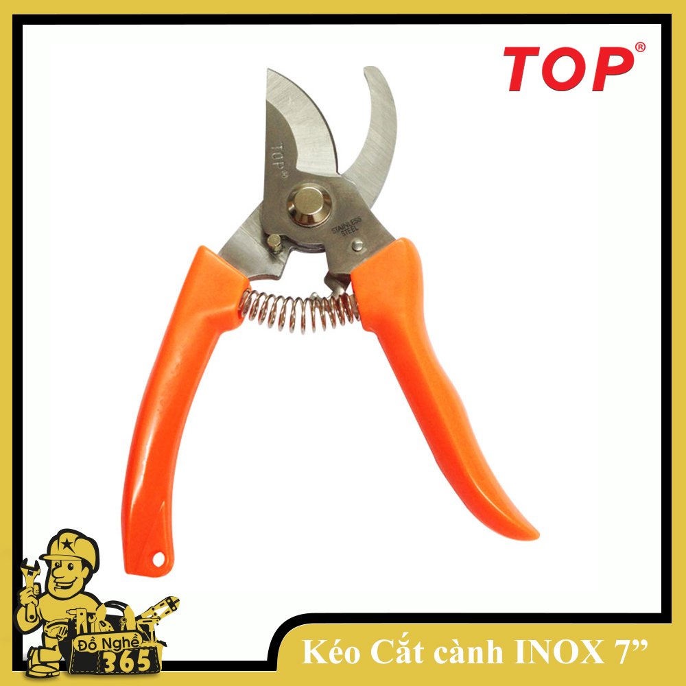 Kéo cắt cành kiểu Nhật 7" (175mm) mỏ cong inox hiệu TOP , kéo nhỏ gọn thích hợp hái quả tỉa cành chuyên làm vườn thu hoạch mùa và cắt vật liệu mềm gia dụng gi