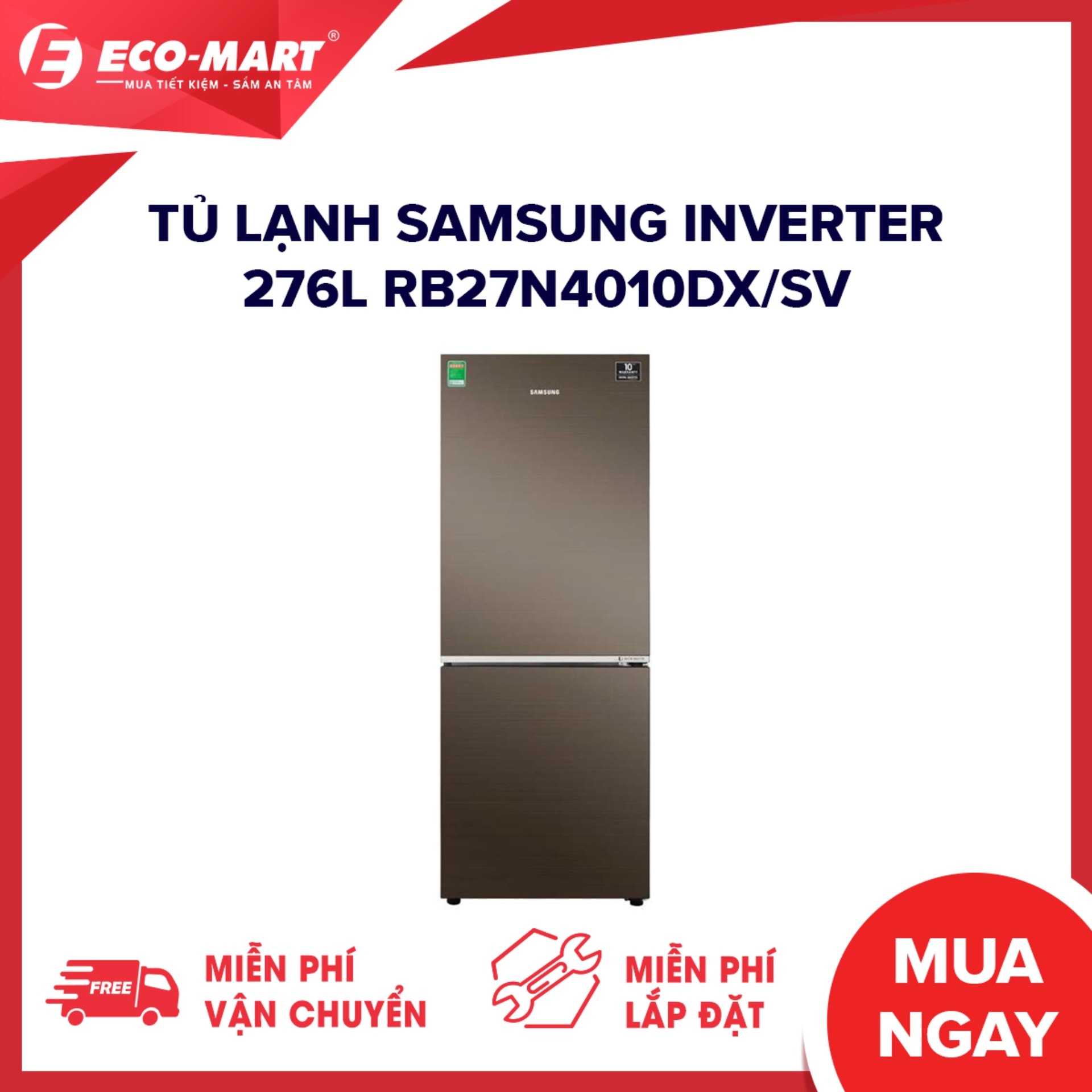 Tủ lạnh Samsung Inverter 276 lít RB27N4010DX/SV new 2019 Làm lạnh nhanh Bảo quản thịt cá không cần rã đông Inverter tiết kiệm điện