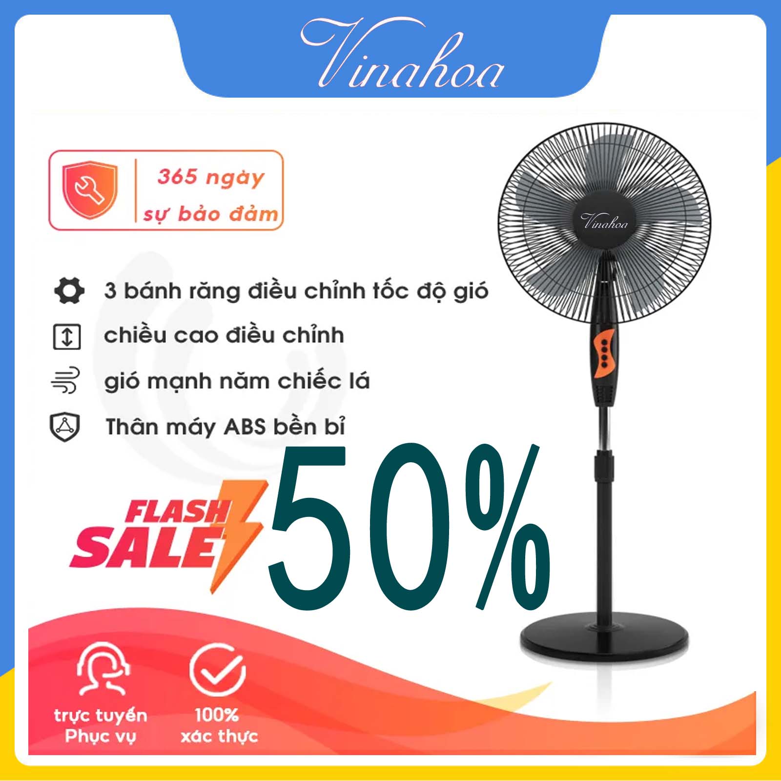 Quạt đứng đen Vinahoa, Quạt cây 5 cánh - Quạt điện