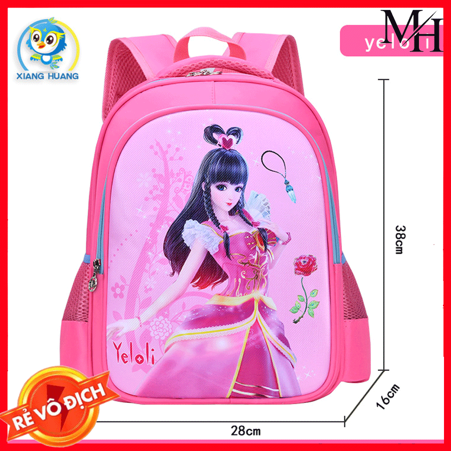 [SIZE 38- LỚP 1-3- MÀU HỒNG] Balo cặp học sinh cho bé lớp 1 - lớp 3 hình nhân vật yêu thích Yeloli của bé, quai đeo chắc chắn, êm vai, bé có thể mang hoặc xách tay, Balo cho bé gái chống thấm nước, Túi Bé