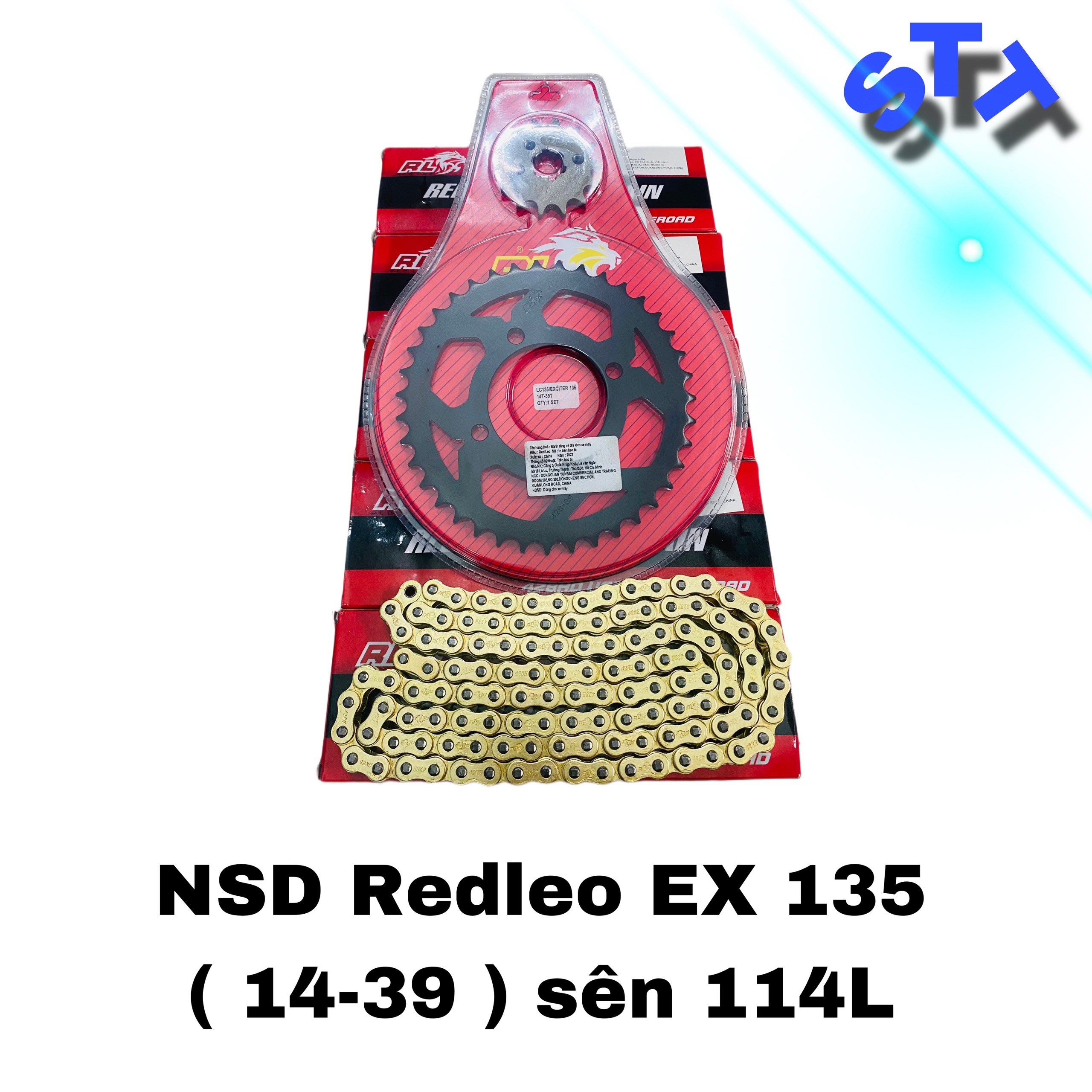 Nhông Sên Dĩa Redleo EX 135 ( 14-39 ) Sên 10Ly , 114 mắc , 100% Tán đúc đi rất bền bĩ .