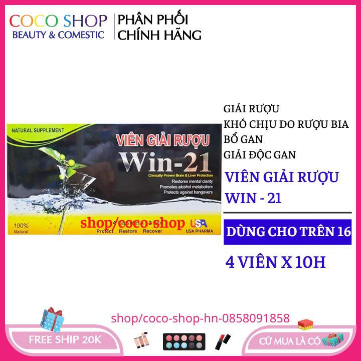 Combo 10 hộp - Nước giải rượu bia hiệu quả 1 hộp 4 viên viên bổ gan , giải độc gan Win-21, không lo say rượu , hết mỏi mỏi đau đầu