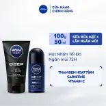 Bộ Đôi Sữa Rửa Mặt và Lăn Ngăn Mùi NIVEA MEN Deep Than Hoạt Tính 50ml - 84415+80031