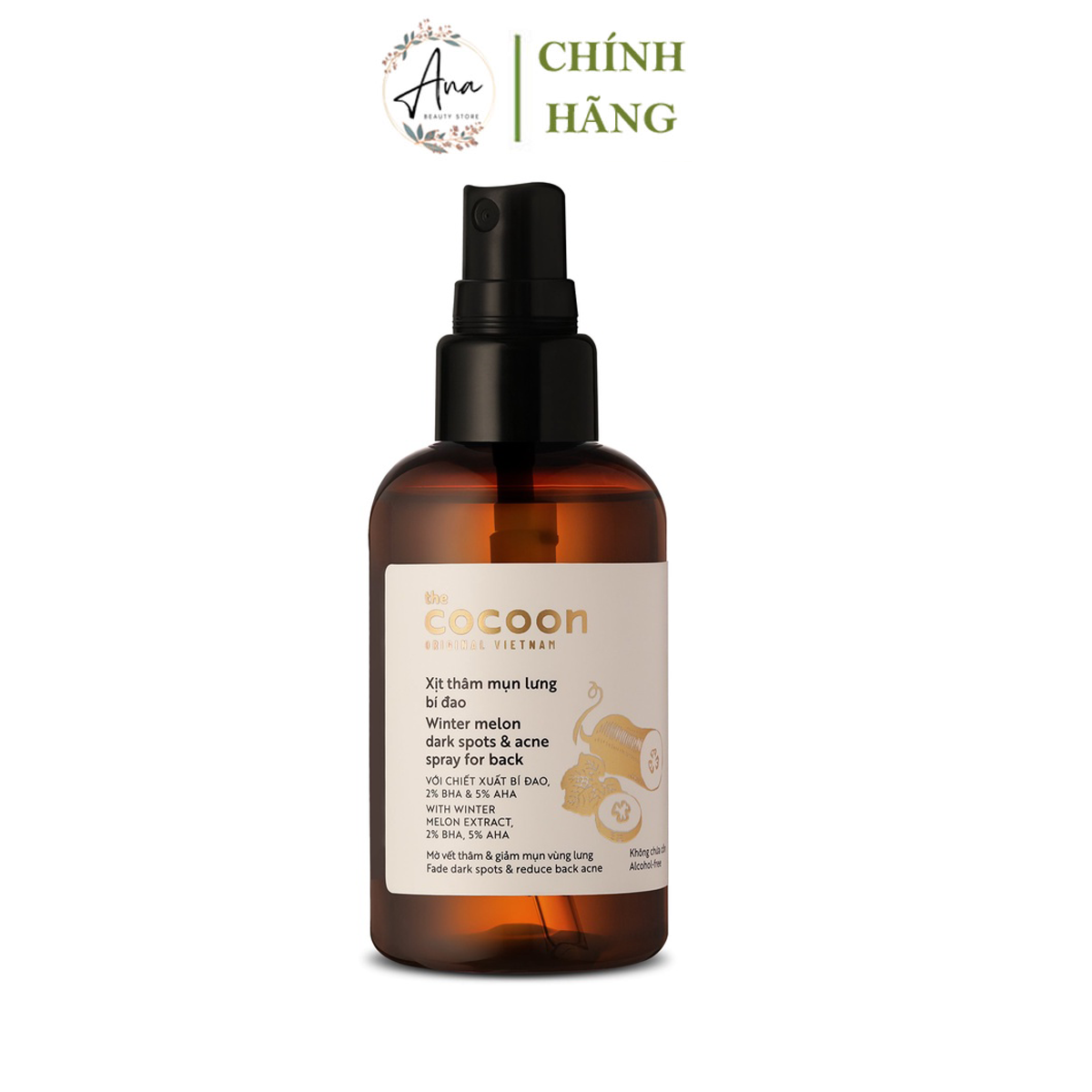Xịt thâm mụn lưng bí đao cocoon 140ml