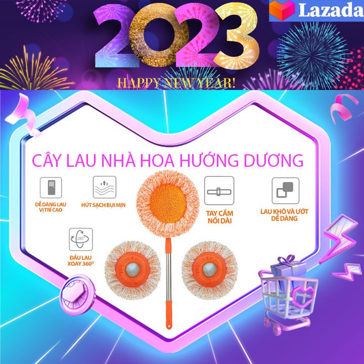 Cây lau nhà,lau nhà thông minh,chổi lau trần nhà, chổi quét trần nhà, cây lau nhà hình hoa hướng dương đa năng xoay 180 độ cán inox dài 180cm