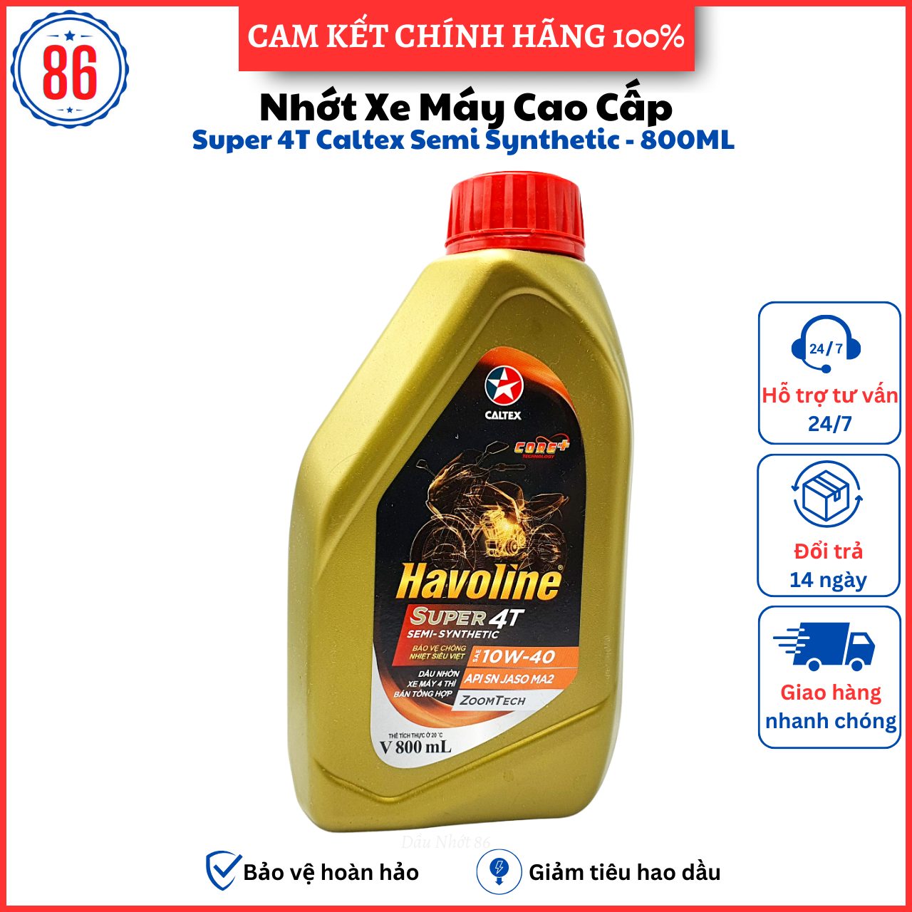 Nhớt Xe Số cao cấp Caltex SEMI Synthetic 10W40 SN 800ml