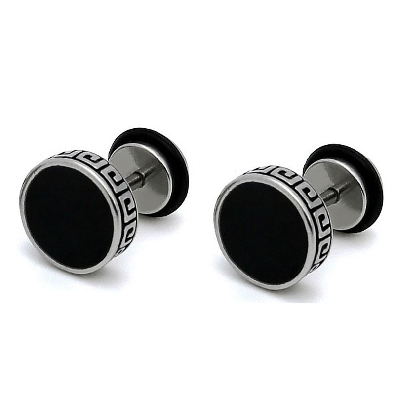 1 chiếc - Bông tai 2 đầu thép không rỉ nhiều màu có hoa văn
