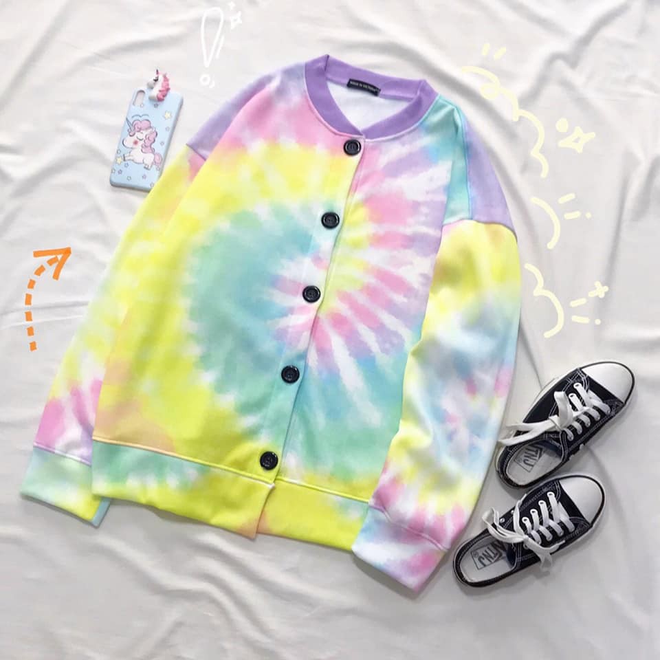 Áo khoác cardigan nỉ loang màu Tie Dye Colorful Cardigan unisex cryaotic10