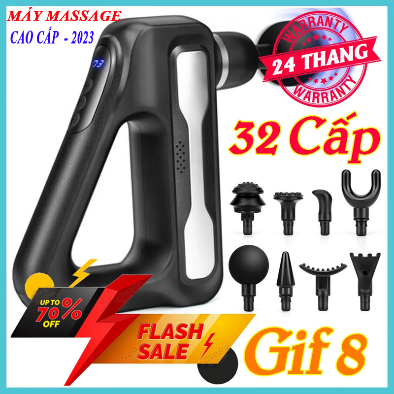 Máy massage cầm tay tặng 8 đầu mát xa loại tốt - Máy mát xa hỗ trợ giảm đau nhức mỏi cơ thể 8 đầu - Máy mát sa mini - máy mát xa mini - Máy mat xa toàn thân với 32 cấp độ massage 8 đầu cao cấp - Súng mát xa