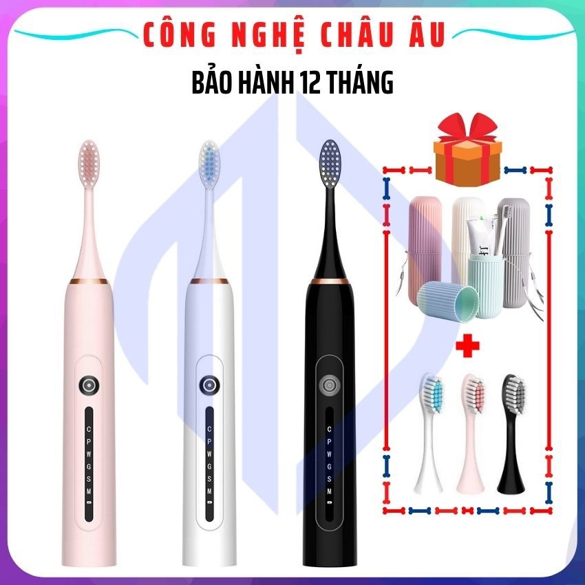 ☄ Bàn chải đánh răng điện Sonic X7 kèm kệ dán tường công nghệ châu âu sạc 1 lần dùng 2 tháng