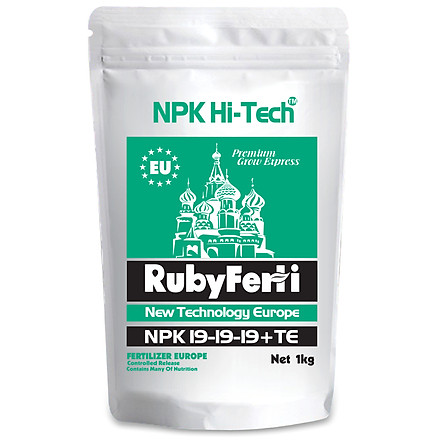 Phân bón  NPK 19-19-19+TE Hi-Tech: RubyFerti (1kg) - Thuộc Tập Đoàn Phân Bón Con Cò Vàng