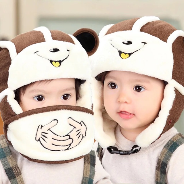 Mũ lót lông che tai kèm khẩu trang cho bé trai/gái