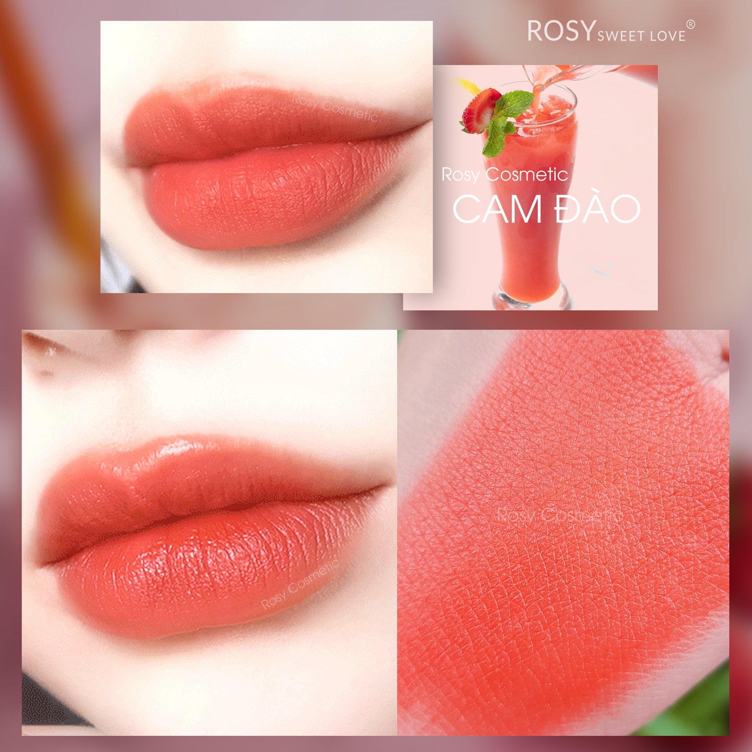 Son sáp lì rosy sweetlove màu cam đào