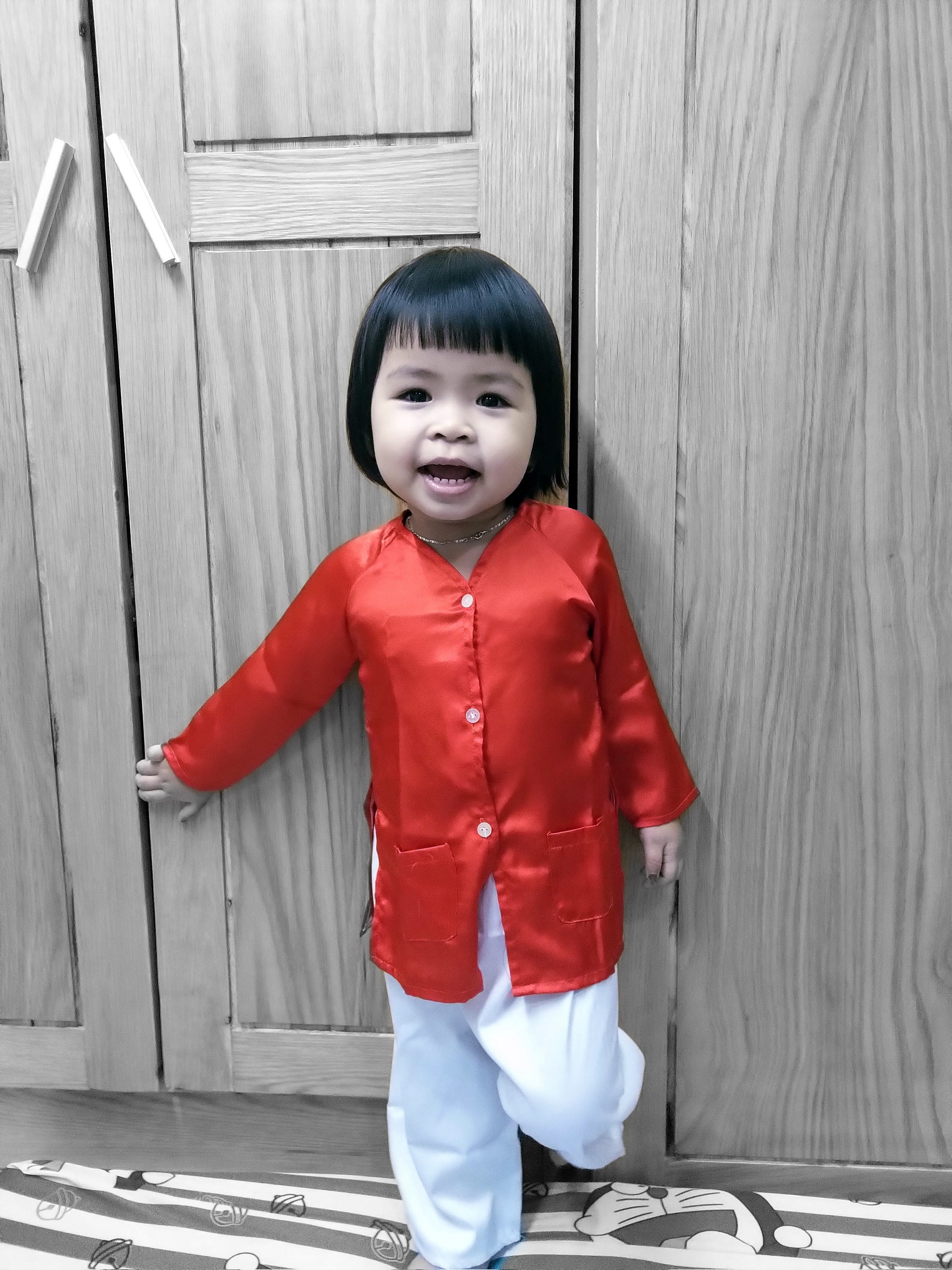 BỘ QUẦN ÁO BÀ BA PHÚ HỘ NHÀ GIÀU CHO BÉ - MÀU ĐỎ TRƠN - VẢI PHI BÓNG