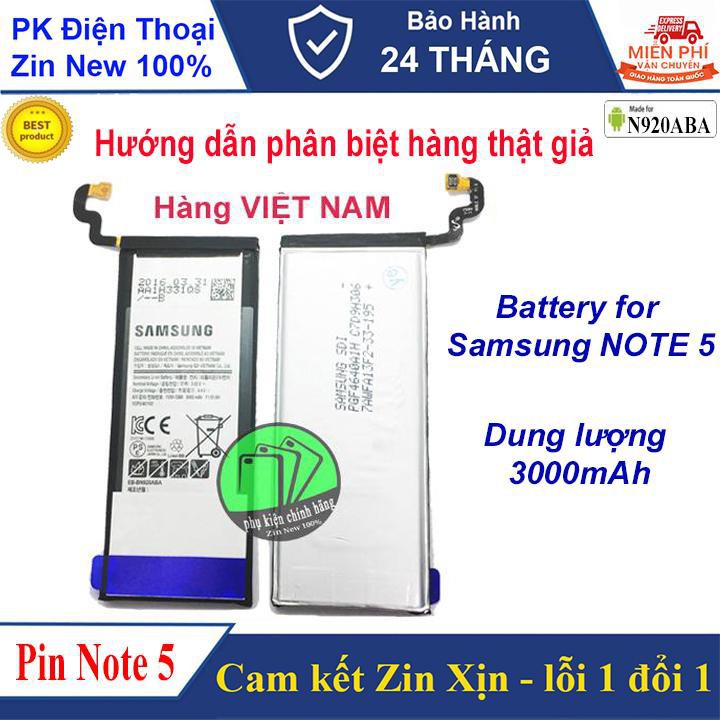 Pin SAMSUNG Galaxy Note 5 (N920- ABA), 3000mAh Chính hãng - Đúng chất lượng - BH 2 năm