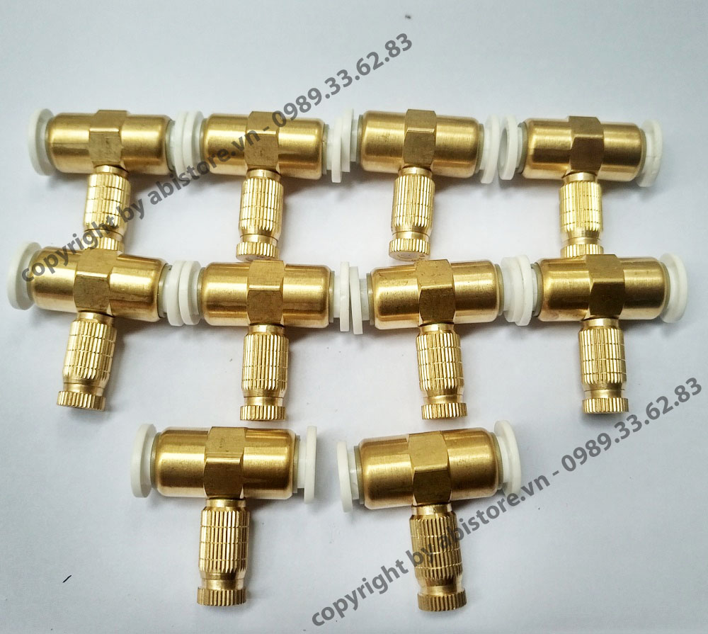 Combo 10 bép phun sương làm mát nối ống 8mm béc phun sương bằng đồng đẹp, tê đồng phun sương