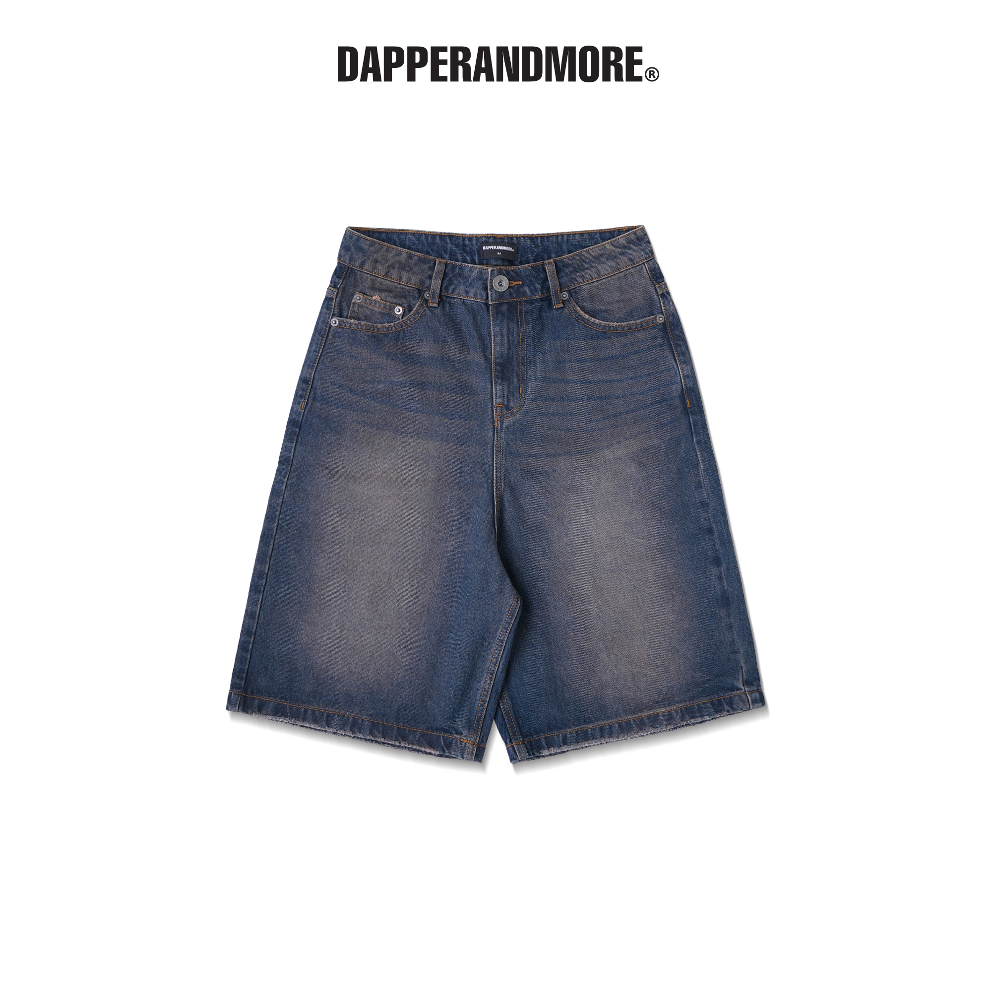 Quần short jeans dapperandmore washed denim form lửng - xanh đậm