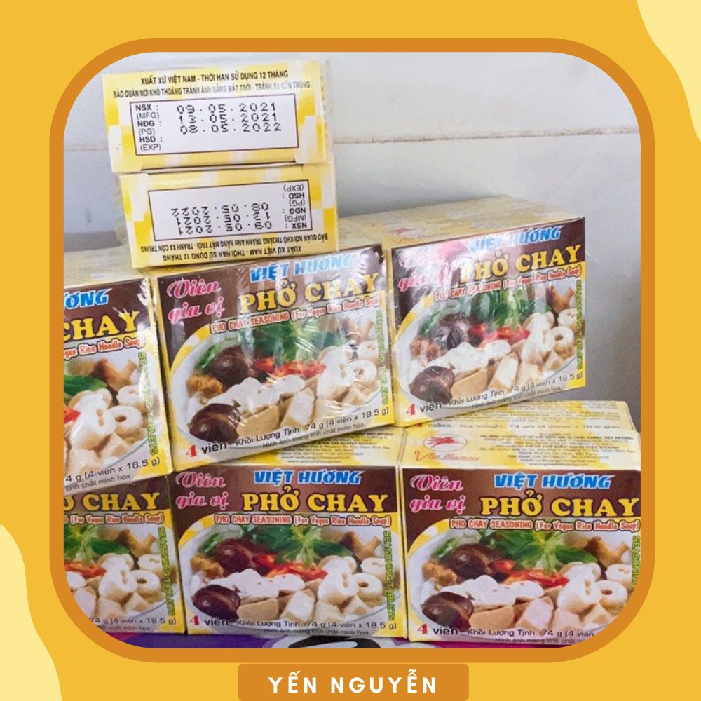 Combo 2 lốc Gia vị Phở chay Việt Hương 12 hộp 74g tiện lợi - cô đặt từ rau củ quả giúp cho nước dùng thêm đậm đà - thơm đậm vị.