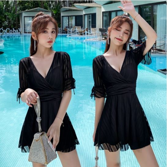 Bộ Đồ Bơi Nữ Big Size Có Tay Cho Người Béo Kín Đáo Giấu Bụng Dạng Váy (Bikini ĐI Biển) T015