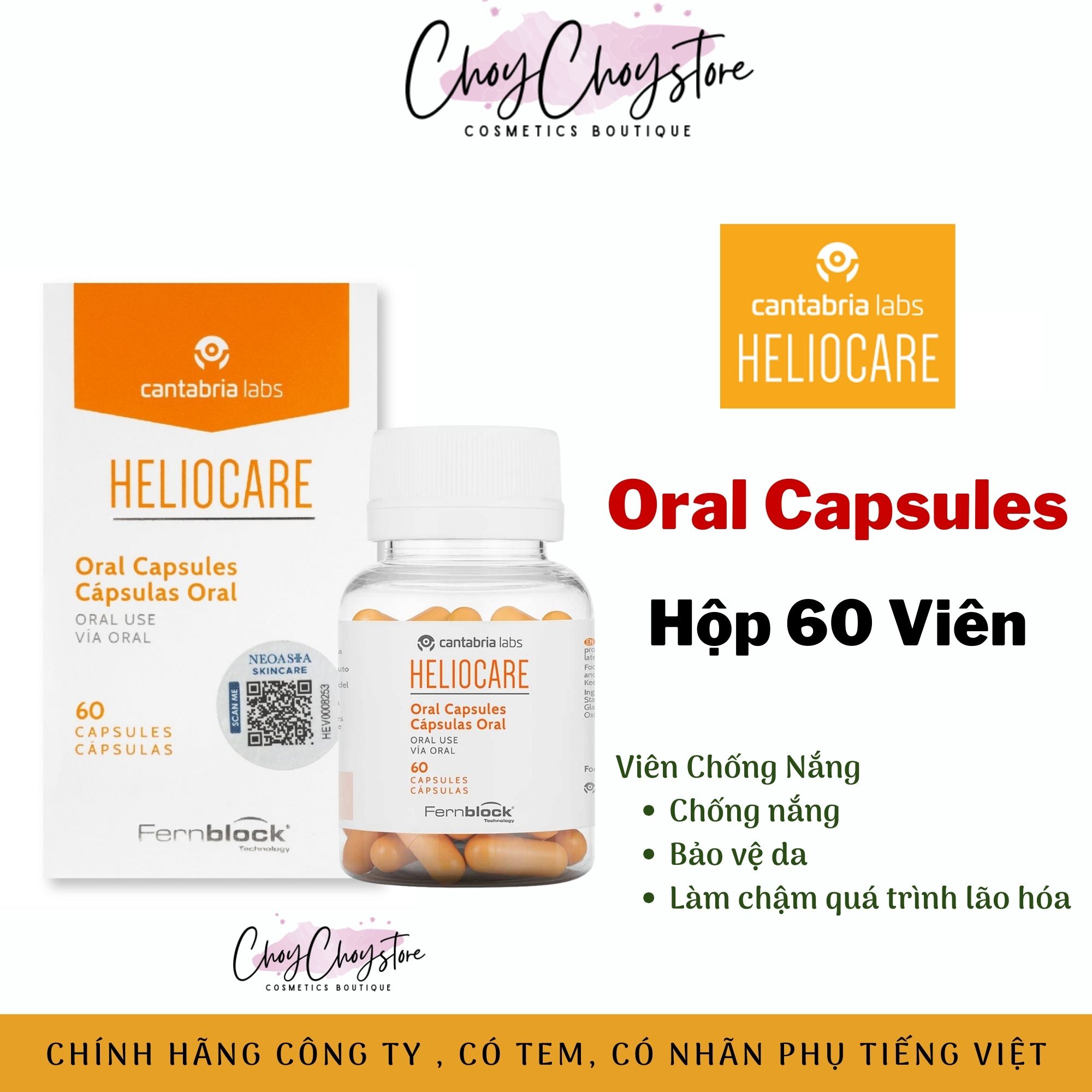 Viên Uống Chống Nắng Heliocare Oral Capsulas Hộp 60 Viên Giúp Chống Nắng, Chống Lão Hóa Da