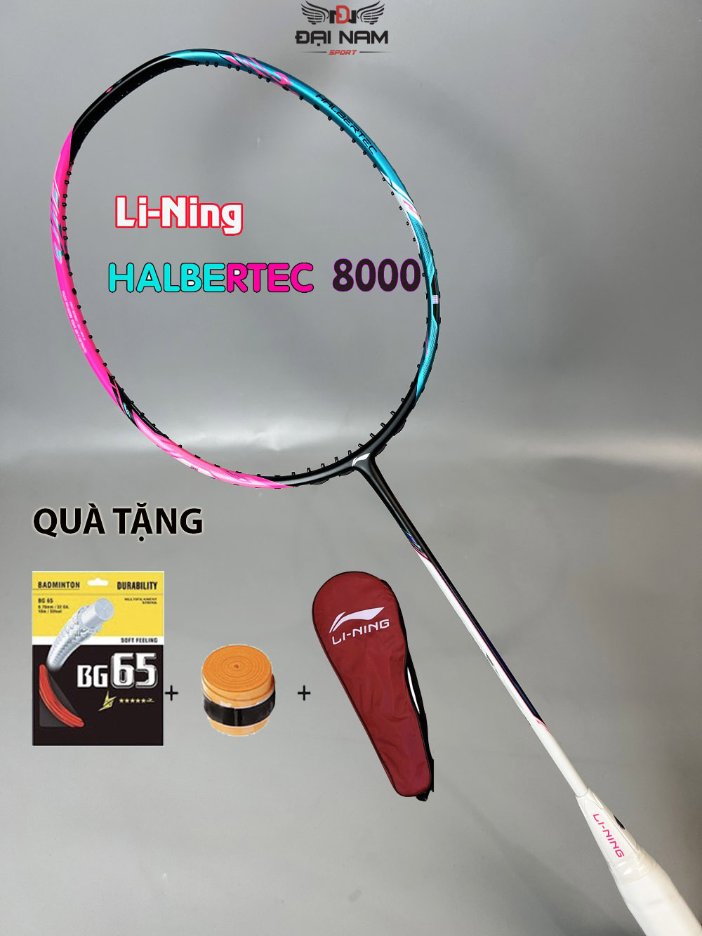 Vợt Cầu Lông Lining Halbertec 8000 Full Carbon 4U Căng Sẵn 11kg Căng Max 13kg + Tặng Cuốn Cán Và Túi