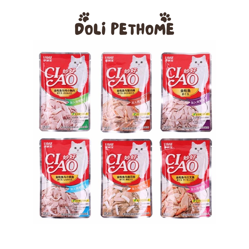 Pate cho mèo Ciao, gói 60g, thức ăn cho mèo đủ 6 vị