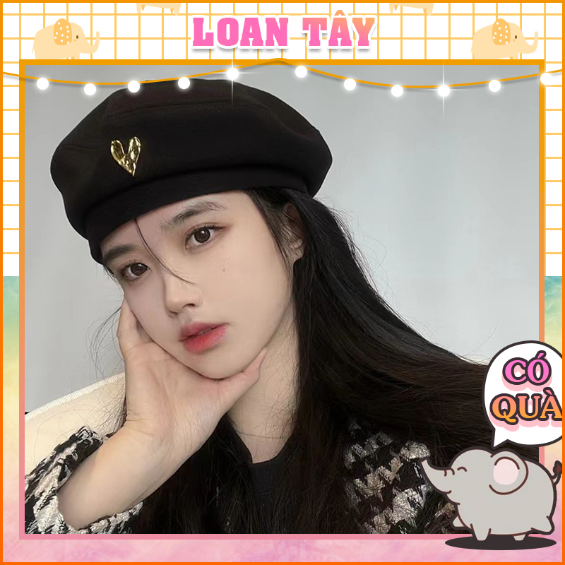 Nón nồi beret phối khuy trái tim mũ nồi l2202 - loantay