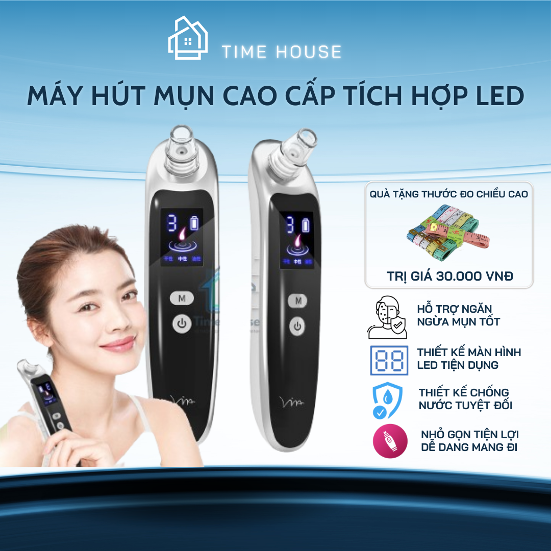 Máy hút mụn cầm tay cao cấp tích hợp màn hình LED có thể sạc qua USB, với 3 chế độ và 6 đầu hút có thể dễ dàng thay thế Bảo hành 1 năm