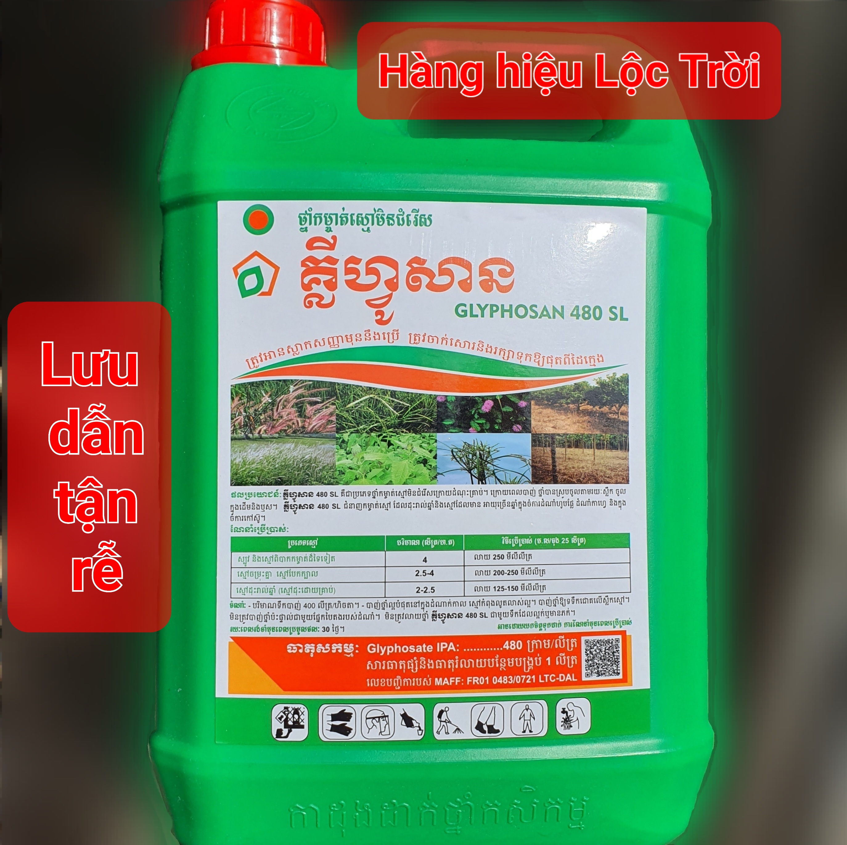 Can 4,5 lít💎 Thuốc trừ cỏ Lưu Dẫn GLYPHOSAN 480SL 💖 Lộc Trời Nhập Cambodia
