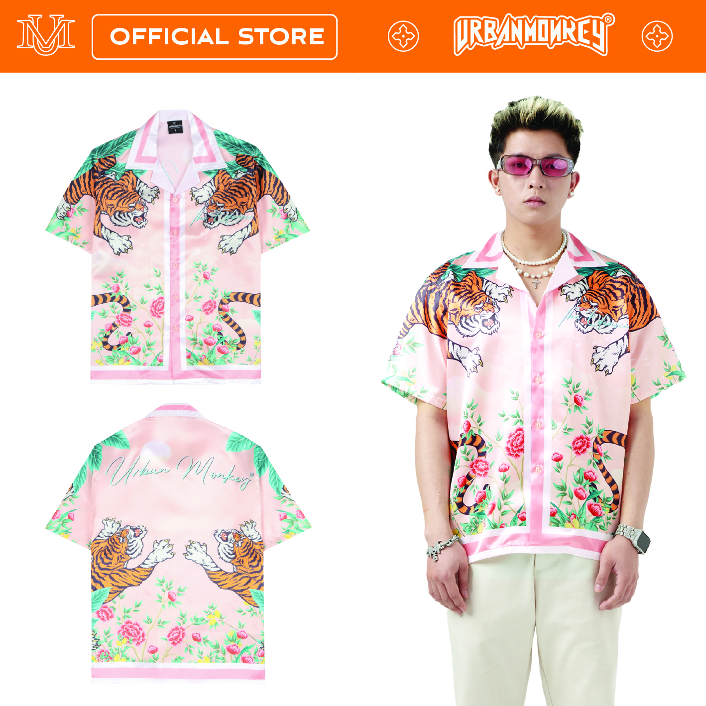Áo sơ mi urban monkey edensee tiger hồng hoạ tiết đặc biệt