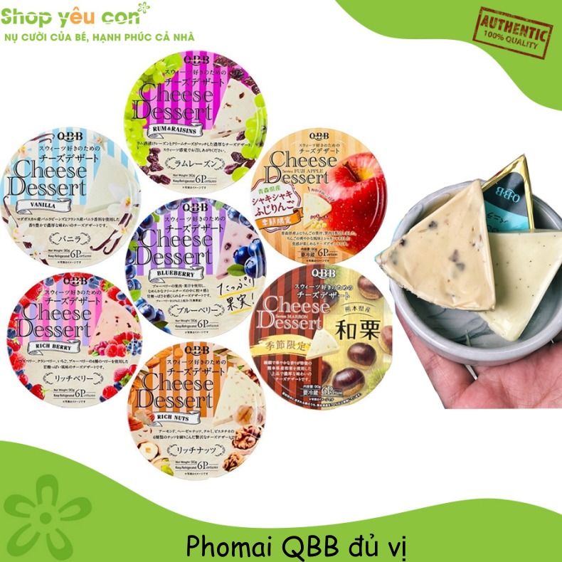 Phô mai Nhật QBB hộp 6 miếng 90gr cho bé ăn dặm. Phomai vị hoa quả QBB Cheese Dessert Nhật