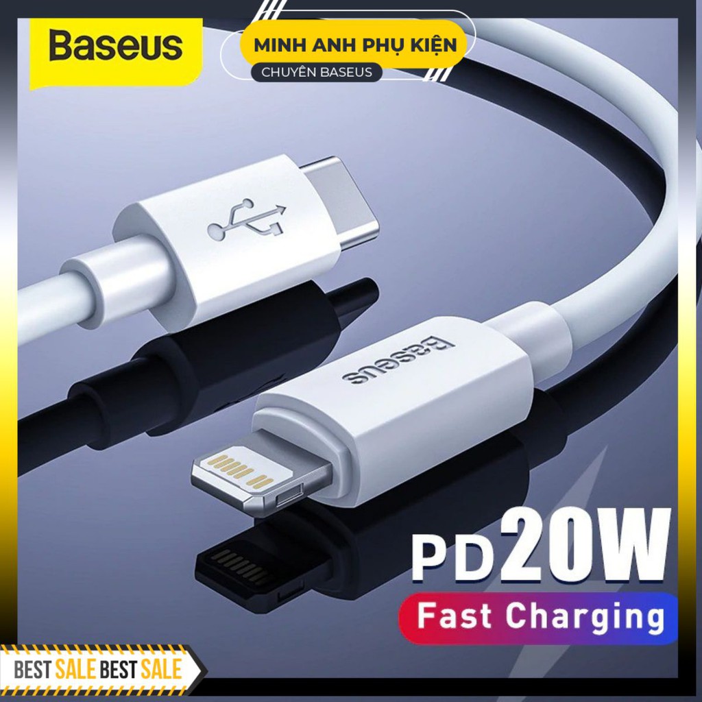 Combo 2 cáp sạc nhanh và truyền dữ liệu Type C to Lightning Baseus Simple Wisdom Data Cable Kit (PD 20W, 1,5m, 2pcs)