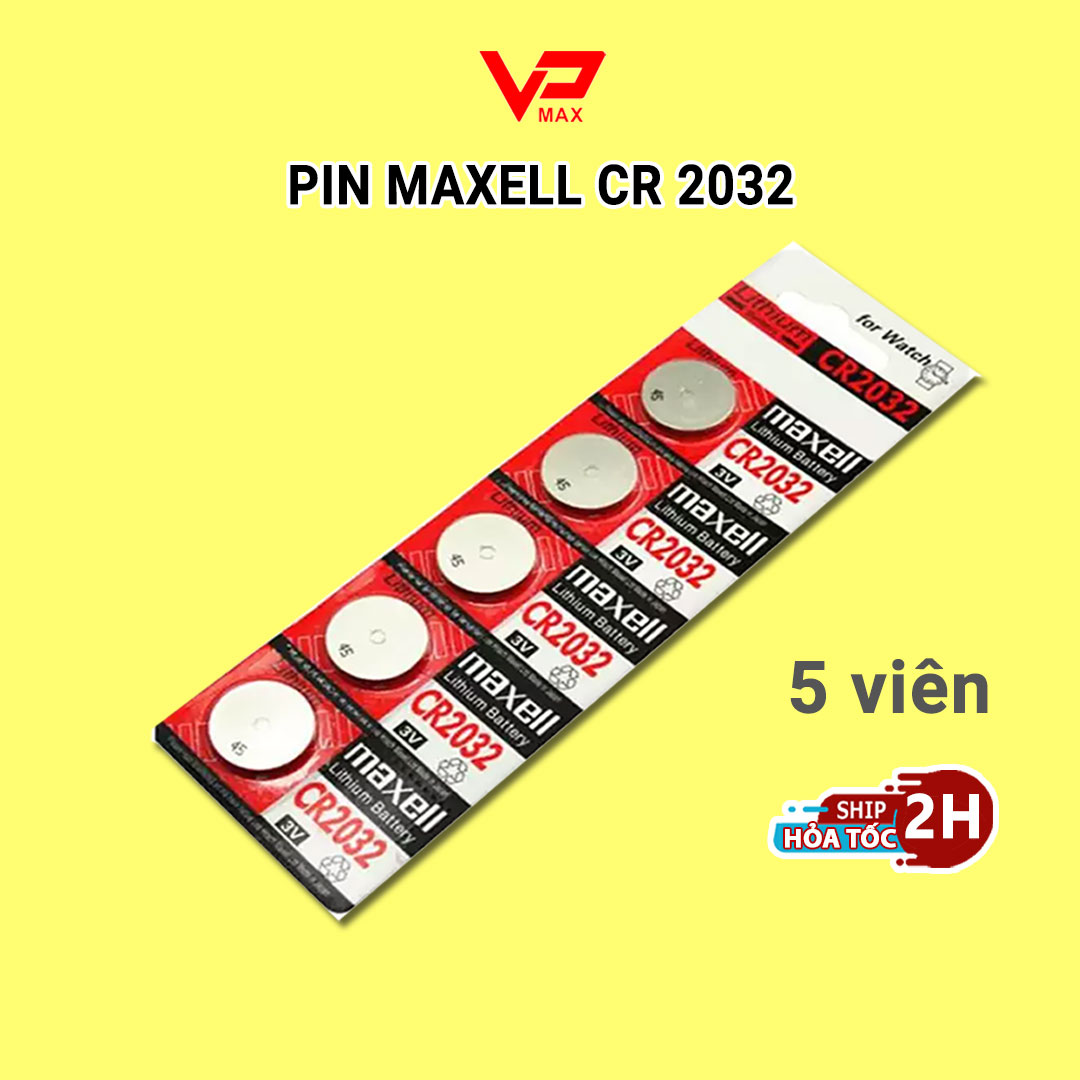 Vỉ 5 viên pin nút áo MAXELL CR 2032 Lithium 3V - Dùng cho điều khiển từ xa chìa khóa điện tử xe ô tô máy tính cầm tay...