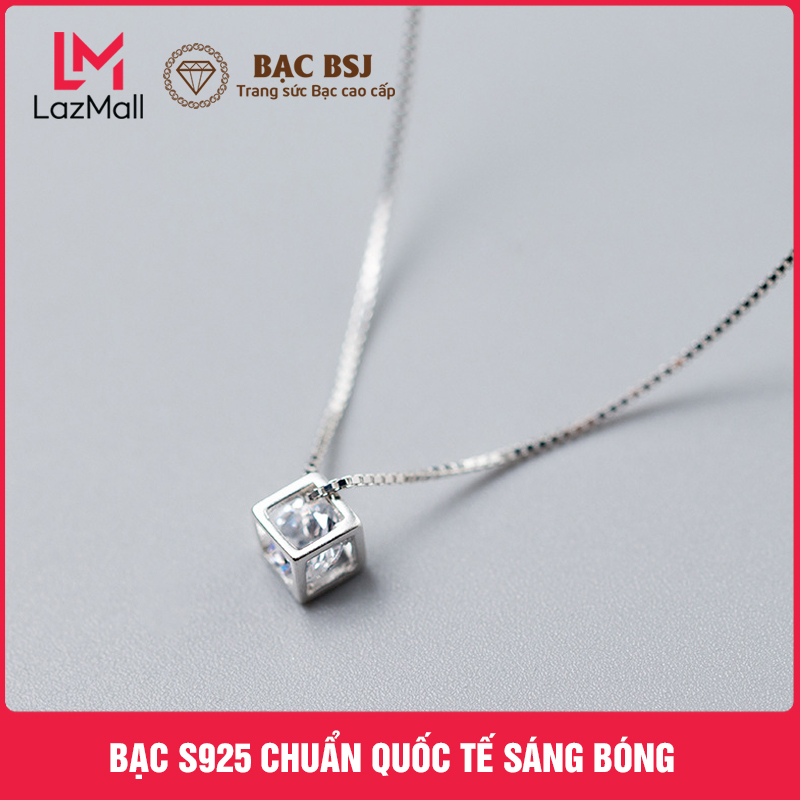 Dây chuyền nữ, vòng cổ nữ Bạc S925, mặt dây chuyền khối lập phương Rubik hình vuông ba chiều. Sản phẩm gồm dây chuyền liền mặt. Bạc BSJ