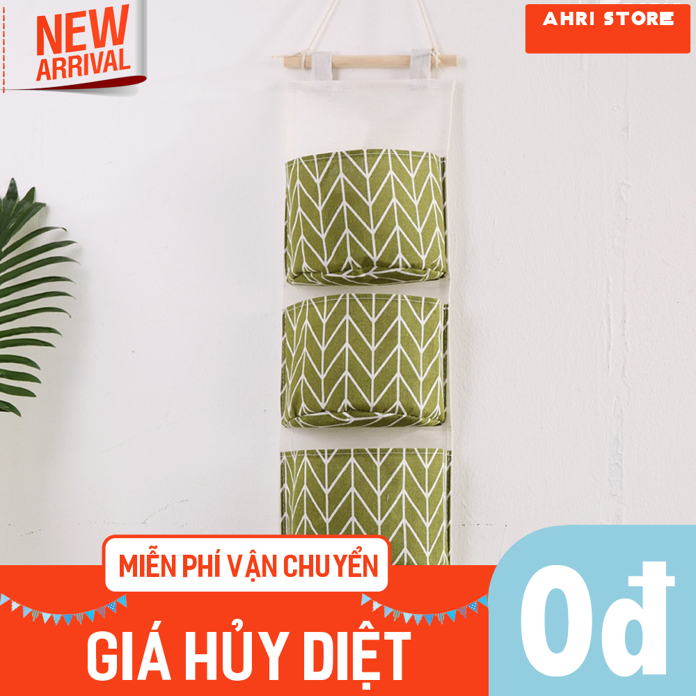 Túi, giỏ vải treo tường đựng đồ đa năng 3 tầng có móc treo, ngăn đựng rộng rãi được nhiều đồ và khung gỗ cứng cáp, vải chống thấm nước 36.GTD